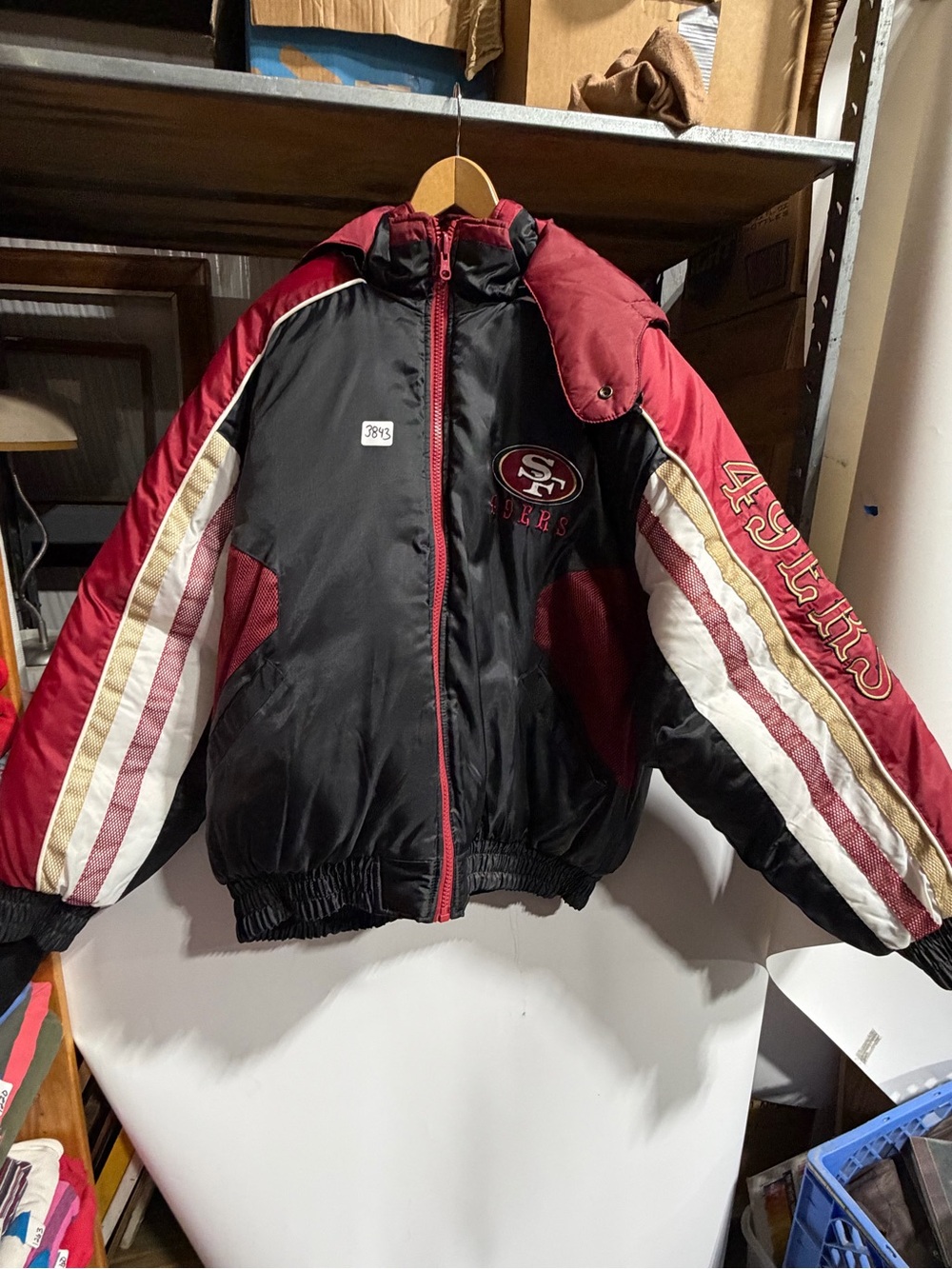 #3843-Black & Red 49’ers Puffer Jacket with Embroidery